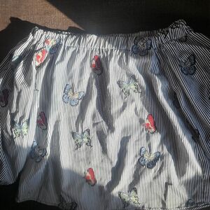 Zara Black White Striped Top with Multicolor Butterfly Embroidery